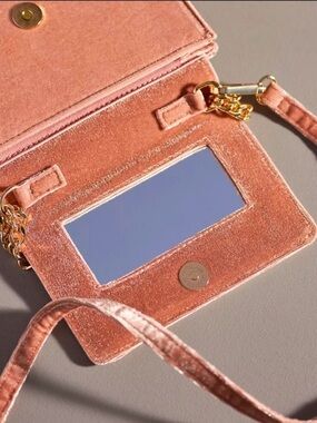 NWT Anthropologie Velvet Cross-Body Wallet Wristlet in Mustard Yellow